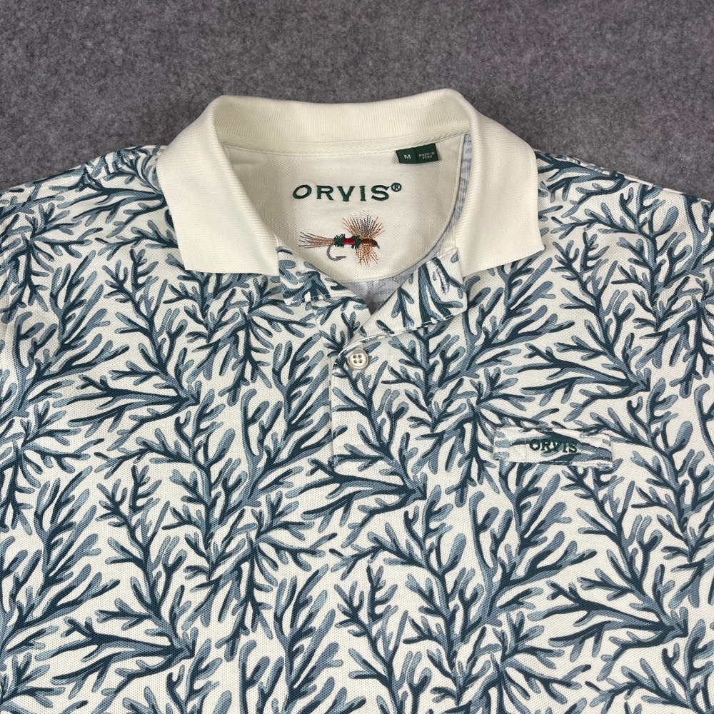 Orvis Polo Shirt Men's Medium Cream Saltwater Fishing Coral Reef Coastal‎ Beach